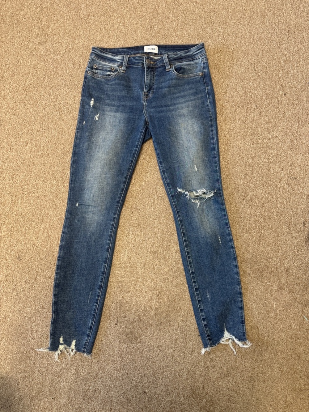 Pistols Distressed Dark Blue Skinny Jeans